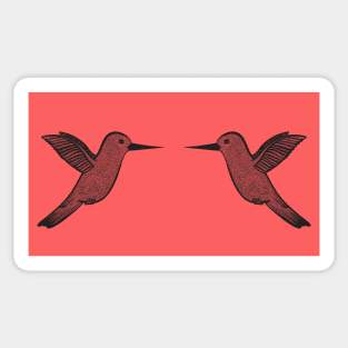 Hummingbirds in Love - cute animal ink art design - on pink Sticker